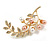 White/Brown Faux Pearl Clear Crystal Floral Brooch in Gold Tone - 60mm Tall - view 8