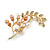 White/Brown Faux Pearl Clear Crystal Floral Brooch in Gold Tone - 60mm Tall - view 7