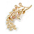 White/Brown Faux Pearl Clear Crystal Floral Brooch in Gold Tone - 60mm Tall - view 4