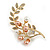 White/Brown Faux Pearl Clear Crystal Floral Brooch in Gold Tone - 60mm Tall - view 2