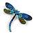 Multicoloured Enamel Dragonfly Brooch in Black Tone - 70mm Across - view 2