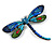 Multicoloured Enamel Dragonfly Brooch in Black Tone - 70mm Across - view 4