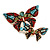 Multicoloured Crystal Double Butterfly Brooch in Gold Tone - 45mm Across - view 2