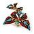 Multicoloured Crystal Double Butterfly Brooch in Gold Tone - 45mm Across - view 5