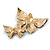 Multicoloured Crystal Double Butterfly Brooch in Gold Tone - 45mm Across - view 4
