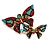 Multicoloured Crystal Double Butterfly Brooch in Gold Tone - 45mm Across - view 6