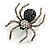 Dark Blue/ Grey/ Clear Spider Brooch in Aged Silver Tone - 50mm Tall - view 6