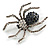 Dark Blue/ Grey/ Clear Spider Brooch in Aged Silver Tone - 50mm Tall - view 7