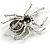 Dark Blue/ Grey/ Clear Spider Brooch in Aged Silver Tone - 50mm Tall - view 4
