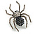 Dark Blue/ Grey/ Clear Spider Brooch in Aged Silver Tone - 50mm Tall - view 2