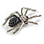 Dark Blue/ Grey/ Clear Spider Brooch in Aged Silver Tone - 50mm Tall - view 5