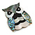 Mother Of Pearl Abalone Owl Brooch in Grey/Silver/Black - 45mm Long - view 6