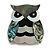 Mother Of Pearl Abalone Owl Brooch in Grey/Silver/Black - 45mm Long