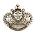 Clear Crystal Simulated Pearl 'Queenie' Crown Brooch In Aged Gold Tone Metal - 50mm Across