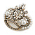 Clear Crystal Simulated Pearl 'Queenie' Crown Brooch In Aged Gold Tone Metal - 50mm Across - view 4