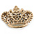 Clear Crystal Simulated Pearl 'Queenie' Crown Brooch In Aged Gold Tone Metal - 50mm Across - view 5