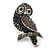 Vintage Inspired Black/ Grey/ Ab Crystal Owl Brooch In Aged Silver Tone - 65mm Long - view 2