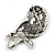 Vintage Inspired Black/ Grey/ Ab Crystal Owl Brooch In Aged Silver Tone - 65mm Long - view 6