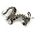 90mm Long/ Grey/ Black Crystal Chinese Dragon Large Brooch in Aged Silver Tone - view 6