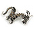 90mm Long/ Grey/ Black Crystal Chinese Dragon Large Brooch in Aged Silver Tone - view 7