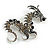 90mm Long/ Grey/ Black Crystal Chinese Dragon Large Brooch in Aged Silver Tone - view 8