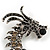 90mm Long/ Grey/ Black Crystal Chinese Dragon Large Brooch in Aged Silver Tone - view 4