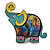 Multicoloured Enamel Elephant Brooch in Black Tone - 45mm Across
