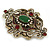 Vintage Inspired Turkish Style Crystal Diamond Shaped Brooch/Pendant in Aged Gold Tone in Green/Red/Clear- 65mm Across - view 7