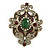 Vintage Inspired Turkish Style Crystal Diamond Shaped Brooch/Pendant in Aged Gold Tone in Green/Red/Clear- 65mm Across - view 2