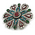 Vintage Inspired Turkish Style Crystal Flower Brooch/Pendant in Aged Silver Tone in Green/Red/Teal - 55mm Diameter - view 2