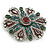 Vintage Inspired Turkish Style Crystal Flower Brooch/Pendant in Aged Silver Tone in Green/Red/Teal - 55mm Diameter - view 4