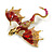 Striking Red Enamel Crystal Dragon Brooch/ Pendant in Gold Tone - 70mm Across - view 8