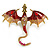 Striking Red Enamel Crystal Dragon Brooch/ Pendant in Gold Tone - 70mm Across