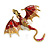 Striking Red Enamel Crystal Dragon Brooch/ Pendant in Gold Tone - 70mm Across - view 2