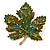 Statement Crystal Maple Leaf Brooch/Pendant in Gold Tone/Olive Green/Teal Colours - 50mm Tall - view 2