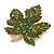 Statement Crystal Maple Leaf Brooch/Pendant in Gold Tone/Olive Green/Teal Colours - 50mm Tall - view 3