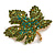 Statement Crystal Maple Leaf Brooch/Pendant in Gold Tone/Olive Green/Teal Colours - 50mm Tall - view 5