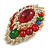 Victorian Style Multicoloured Crystal/ Glass Bead Corsage Brooch in Gold Tone - 50mm Tall - view 3