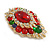 Victorian Style Multicoloured Crystal/ Glass Bead Corsage Brooch in Gold Tone - 50mm Tall - view 5