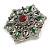 Vintage Inspired Turkish Style Crystal Flower Brooch/Pendant in Aged Silver Tone in Green/Red/Hematite/Clear - 55mm Diameter - view 4