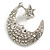 Clear Crystal Moon And Star Brooch in Silver Tone - 35mm Tall - view 2