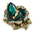 Large Dimentional Crystal Rose Flower Brooch/Pendant in Antique Gold Tone (Green/AB/Teal) - 70mm Tall - view 5