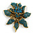 Oversized Statement Teal Crystal Exotic Flower Brooch in Aged Gold Tone - 90mm Tall