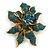 Oversized Statement Teal Crystal Exotic Flower Brooch in Aged Gold Tone - 90mm Tall - view 2