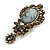 Vintage Inspired Dark Grey/ Hematite Crystal Cameo with Charm Brooch/Pendant In Antique Gold Tone - 65mm L - view 2