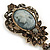 Vintage Inspired Dark Grey/ Hematite Crystal Cameo with Charm Brooch/Pendant In Antique Gold Tone - 65mm L - view 5