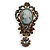 Vintage Inspired Dark Grey/ Hematite Crystal Cameo with Charm Brooch/Pendant In Antique Gold Tone - 65mm L