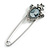Clear Crystal Grey Cameo Safety Pin Brooch In Silver Tone - 70mm L - view 2