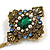 Victorian Style Filigree Crystal Pearl Chain Brooch In Aged Gold Tone Finish in Blue/Green/Grey - view 5