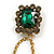 Victorian Style Filigree Crystal Pearl Chain Brooch In Aged Gold Tone Finish in Blue/Green/Grey - view 6